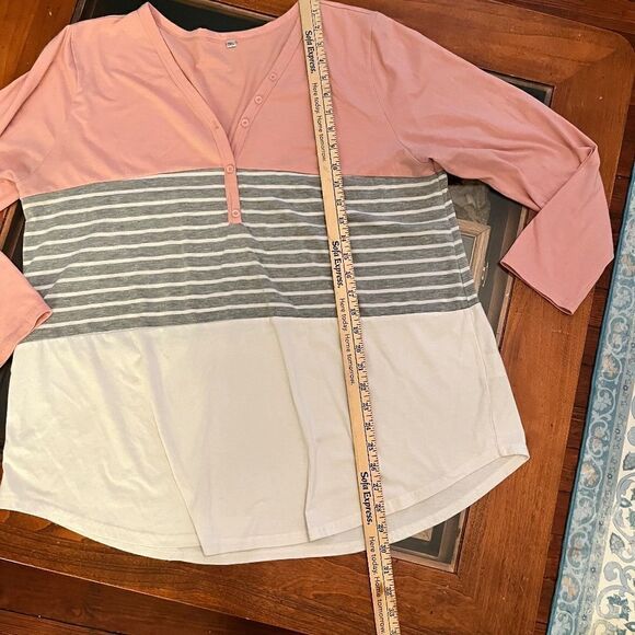 Pink Block Long Sleeve Top Button Up Gray White 2XL - Picture 5 of 12